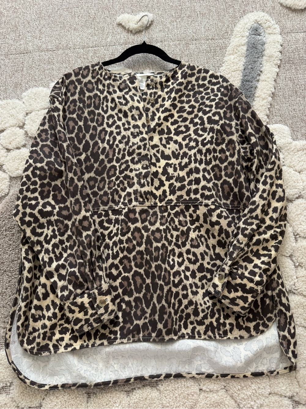 H&M Leopard Print Long Sleeve Blouse in Brown and Black